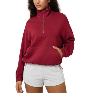 Sweat-shirt décontracté pour femme, coupe ample, anti-plis, demi-zip, avec poches, en modal doux, à capuche ajustable, idéal printemps-hiver - Product Image 3