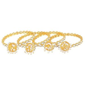 Gold Plated Alloy Bangle <b>Bracelets</b> <b>Crystal</b> Rhinestones Channel Set Imitation Pearls Bell Shape Certified Wedding Jewelry for - Product Image 5
