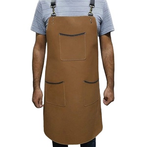 Delantal de cuero marrón con correas ajustables y bolsillos para uso en cocina, chef, barista - Product Image 6