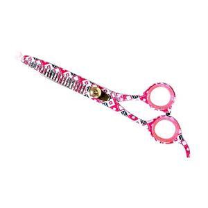Ciseaux à effiler à motif géométrique rose, lame en acier inoxydable, 30 dents, pour droitiers, ciseaux de coiffure à long manche - Product Image 1