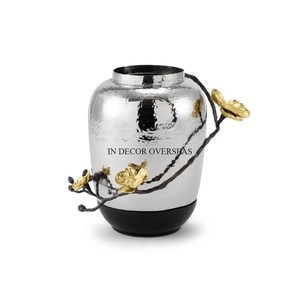 Juego de 3 jarrones de flores de lujo de acero inoxidable de alta calidad, plateados, brillantes y pulidos, con jarrón dorado para decoración de bodas y hogar. - Product Image 2