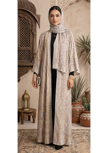 Abaya islámica Safaa de viscosa con tejido jacquard - Abaya de lujo con patrón étnico Jamawar, prenda modesta para mujer. - Product Image 2