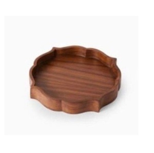 Plat de service rond en forme de pétale de lotus de style nordique, accent en bois naturel, pour la décoration de table de salon - Product Image 1