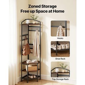 71.3 in Freestanding Corner Hall Tree Steel Frame Coat Rack <b>Hooks</b> with Top Shelf Wall <b>Hooks</b> & Coat Rack Storage Organizer - Product Image 2