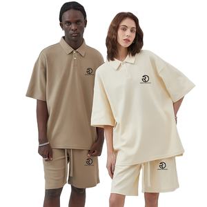 Ensemble de survêtement de printemps T-shirt oversize Short cargo en coton éponge Ensemble court décontracté 2 pièces Streetwear unisexe - Product Image 1