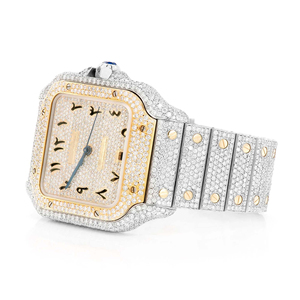 Montre à quartz en acier inoxydable avec design hip-hop épais, entièrement sertie de moissanite, bracelet de 20 mm et cadran en verre - Product Image 2