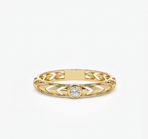 Bague en or massif 14 carats certifiée IGI, à bande torsadée, avec diamant de laboratoire, style Art Déco géométrique, classique, à diamants gradués - Product Image 1