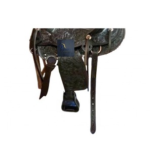 Black Leather Western Big Horn Horse Saddle Floral Hand Carved Padded Seat Latigo Straps 10"-18" Plastic Stainless Steel - Product Image 3