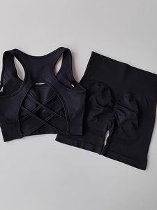Nouvel Arrivage 2026 Ensemble Sportif Femme : Crop Top Côtelé Bleu Dos Nageur et Short Cycliste Taille Haute Froncé pour Gym, Yoga et Sport - Product Image 5