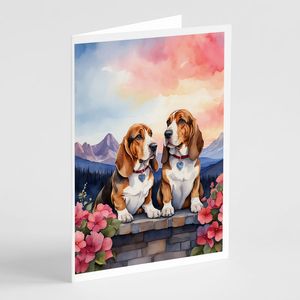 Whimsical Basset Hound Two Hearts A7 Tarjetas de felicitación Paquete de 8 tarjetas de notas en blanco con sobres Tamaño 5x7 - Product Image 1