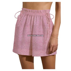 Shorts d'été en coton indien à cordon de serrage pour femme, motif floral, pour le week-end ou comme vêtement de nuit, disponible en différentes couleurs, imprimé au bloc pour l'été - Product Image 4