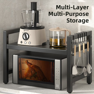 Organizador de encimera de cocina multinivel con ganchos laterales, estante de almacenamiento que ahorra espacio para electrodomésticos de microondas y utensilios de cocina - Product Image 1