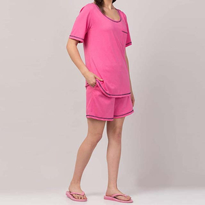 Ensemble d'été pour femme : Haut à manches courtes et short, deux pièces en polyester/coton, coupe régulière, couleur unie, décontracté - Product Image 6