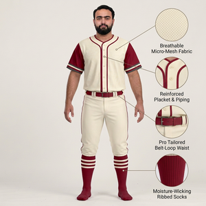 Ensemble de vêtements de baseball pour hommes, pantalon en jersey uni, manches courtes, col en V, fermeture à boutons, respirant, antibactérien, 100% polyester, maille - Product Image 6