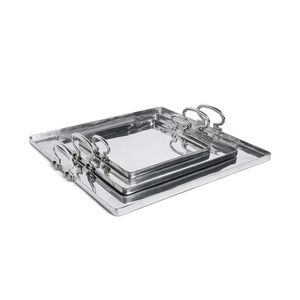 Bandeja Redonda de Lujo de Acero Inoxidable con Asas en T, Bandeja de Servicio de Metal Plateado Pulido para Bar o Mesa de Café - Product Image 2