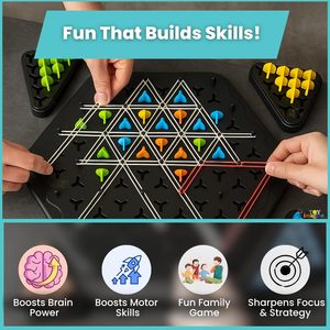 Jeu de puzzle géométrique TOY Imagine, pièces en plastique colorées, plateau hexagonal avec chevilles triangulaires et tiges métalliques - Product Image 6