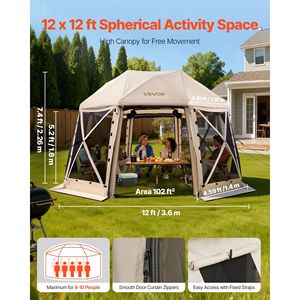 Gazebo Pop-up 3,6 x 3,6 m con Zanzariera, Tenda Sferica a 13 Lati per Campeggio con Tetto Rimovibile, Montaggio Rapido, Borsa per il Trasporto Inclusa - Product Image 2