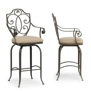 Sillas de Bar de Hierro Forjado Personalizadas al por Mayor, Sillas Altas de Metal Comerciales para Jardín, Balcón, con Cojín Crema, Estilo Transicional - Product Image 1