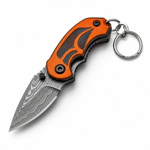 Cuchillo de llavero hecho a mano en Damasco, cuchillo plegable compacto con hoja de primera calidad, herramienta portátil para viajes y uso diario. - Product Image 1