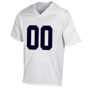 White V-Neck American Football Jersey With Navy Blue 00 Number Mesh Breathable Short Sleeve Men's Athletic Top - Product Image 1