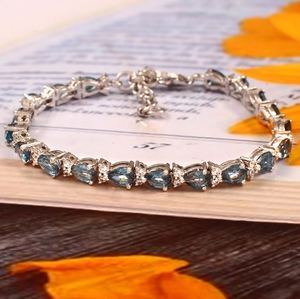Shama Gems Jewels - Pulsera de Cadena con Topacio Azul de Londres Natural, Plata de Ley 925, Chapada en Oro, Joyería de Lujo para Mujer - Product Image 3