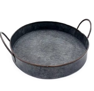 Plateau décoratif rond en métal, style industriel, finition vieillie, emballage en une seule pièce, avec poignées - Product Image 3