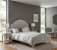 Lit en bois de style indien avec tête de lit sculptée, cadre de lit, meubles de chambre à coucher pour hôtel et maison