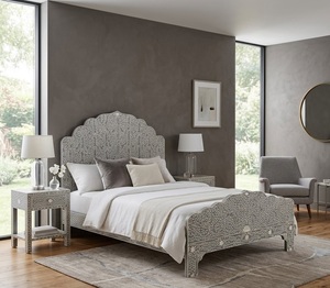 Indian Style Wooden Bed Carved Headboard Panel Bed Frame Bedroom Furniture for Hotel and Home - Product Image 3