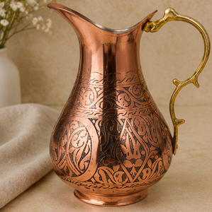 Carafe turque vintage en cuivre avec motif sculpté orné et poignée en laiton, grande capacité, qualité supérieure - Product Image 3