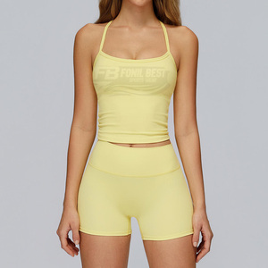 Conjunto Deportivo Sólido para Mujer, Transpirable, Amarillo Mantequilla, 2 Piezas, Sujetador Deportivo con Tirantes, Leggings Ecológicos de Cintura Alta para Yoga, Gimnasio, Baile - Product Image 3