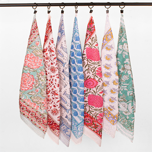 Floral Block Print Cotton <b>Bandana</b>, Handblock Printed Scarf, Lightweight Neck Tie, Eco-Friendly Summer Accessory - Product Image 5