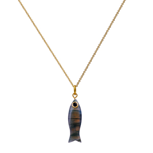 Collier en labradorite sculpté à la main, pendentif poisson en pierre précieuse, plaqué or, bijoux faits main, bijoux unisexes - Product Image 5