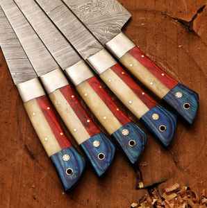 Juego de Cuchillos de Chef Ecológicos Forjados a Mano de Product Palace LLC, Juego de Cuchillos de Cocina de Acero de Damasco Hecho a Mano de 5 Piezas con Funda de Cuero Puro - Product Image 3