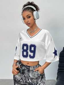 Expédition rapide, maillot de football blanc en mesh, numéro 89, streetwear pour femmes, OEM, étiquette privée, fabricant en gros - Product Image 2