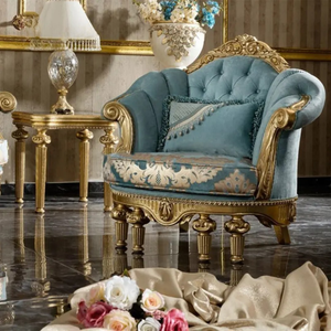 ชุดโซฟาห้องนั่งเล่นดีไซน์ฝรั่งเศสทรงสี่เหลี่ยม ทำจากไม้มะฮอกกานีเนื้อแข็ง แกะสลักด้วยมือ หุ้มเบาะอย่างหรูหรา เฟอร์นิเจอร์คุณภาพสูง ผลิตในอินโดนีเซีย - Product Image 4