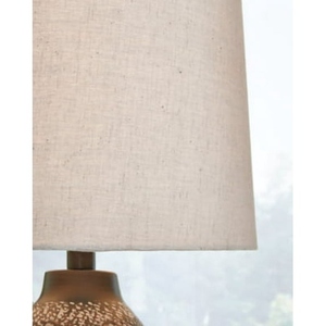 Luxury design metal <b>Table</b> <b>Lamp</b> Textured Brown <b>Base</b> Linen Fabric Shade Elegant Bedside Nightstand Light Home Decor Accent - Product Image 2