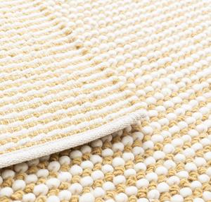 Tapis en laine fait main |   Tapis à pois jaune moutarde avec pompons volumineux |   Tapis moderne à poils épais, adapté aux animaux domestiques et respectueux de l'environnement - Product Image 1