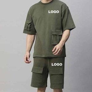 Cumbre Sports Customized Made OEM <b>Twins</b> <b>Set</b> For Men Two Piece Summer Streetwear Beach Wear T-Shirts Short <b>Set</b> With Multi Pockets - Product Image 5