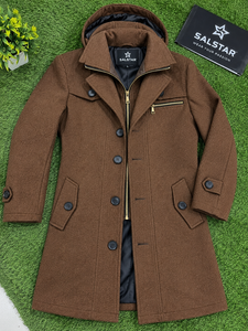 Manteau d'hiver pour homme Salstar en mélange de laine à capuche, col à revers, fermeture éclair, longueur genou, marron - Product Image 6