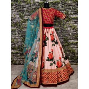 Lehengas de créateur imprimé de fleurs roses avec chemisier brodé - Product Image 5