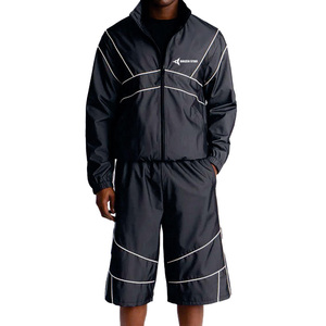 Daizen Star Men's Black Summer Tracksuit Set Full Sleeve Zipper Closure Sporty Style Windproof Lightweight Quick Dry Shorts Side - Product Image 1