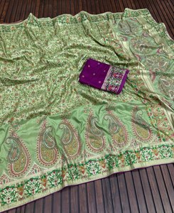Luxury Pure Pasmina Silk <b>Saree</b> with Kashmiri Meenakari Weaving & Swarovski Diamond Work - Product Image 3