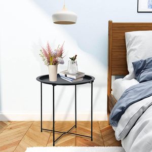 Modern <b>Black</b> Metal <b>Round</b> Tray Top <b>Side</b> <b>Table</b> with Raised Edge and Slim Cross Base Legs Minimalist Accent <b>Table</b> for Living Room - Product Image 3