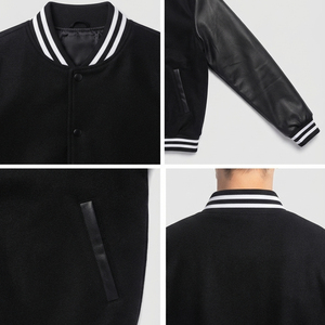 Blouson universitaire pour homme en laine avec manches en cuir PU, style Letterman, col universitaire, boutons-pression, bordure côtelée, personnalisable, vente en gros, OEM - Product Image 3
