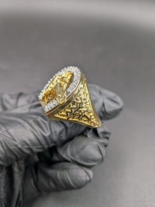 Anillo de Moissanita con Cabeza de Caballo, Plata de Ley 925, Chapado en Oro Amarillo de 14K, Anillo de Herradura Estilo Hip Hop Bling - Product Image 5