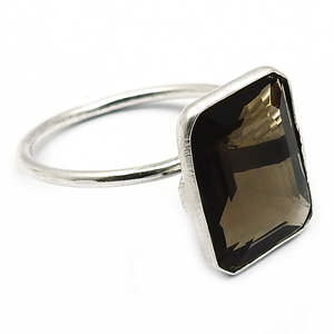 Elegant Handmade 925 Sterling <b>Silver</b> <b>Ring</b> With <b>Emerald</b> Cut Natural Smokey Quartz Gemstone Unique Handcrafted Bohemian <b>Rings</b> - Product Image 1