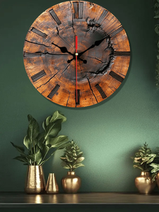Horloge murale sur mesure en résine époxy et bois d'olivier, design moderne, mouvement à quartz, affichage à aiguilles, bord brut, style rustique, cadeau pour la maison, sur commande - Product Image 4