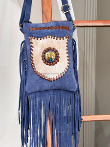 Sac à bandoulière en cuir suédé fait main Boho frange cuir de vachette femmes sac à main écologique en cuir véritable Hippie Chic sac perlé - Product Image 2