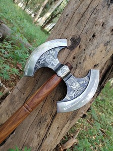Hacha de doble hoja estilo vikingo, cabeza de acero forjado, mango de madera, funda de cuero, diseño de nudo celta, herramienta de caza para exteriores - Product Image 4