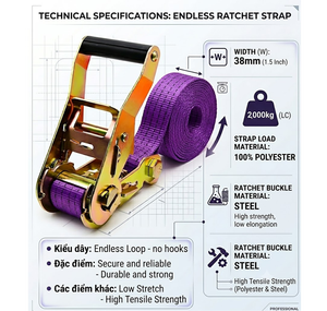 Versatile 38mm Purple Polyester High-Strength Ratchet Strap Tie Cam Buckle Metal Hook Transportation Cargo Securing Strap - Product Image 4